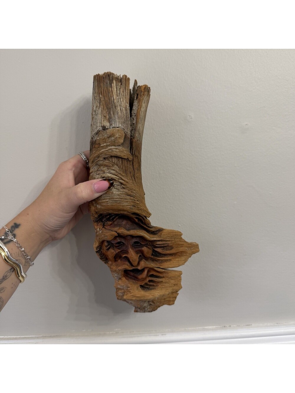 Unique Driftwood Carved Man’s Face Hand Carved Wall Hanging Signed